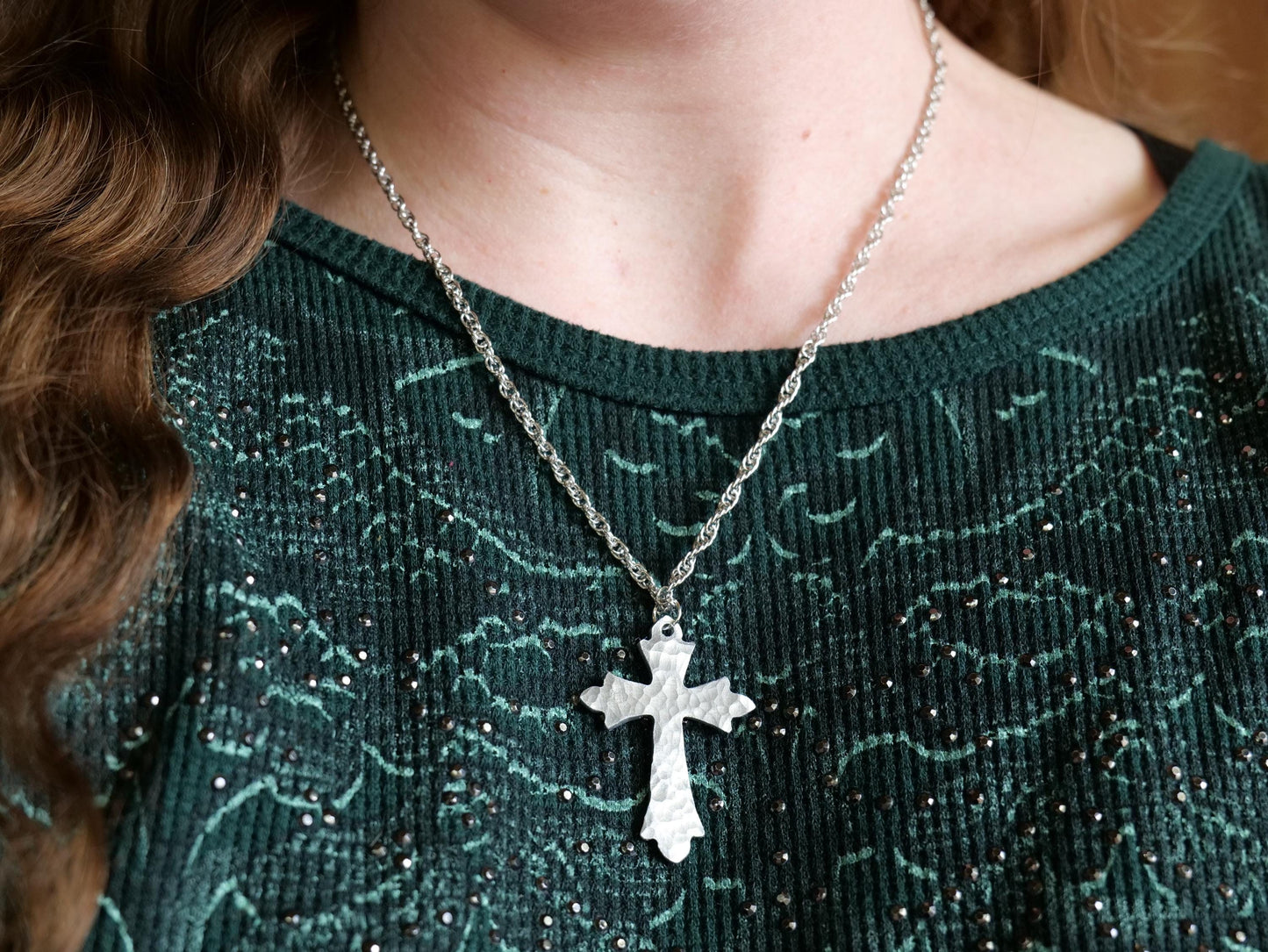 Hand Forged Aluminum Fancy Cross * Hammered Fancy Cross Pendant * Christian Gift for Men or Women * Forged Cross Necklace * Aluminum Jewelry