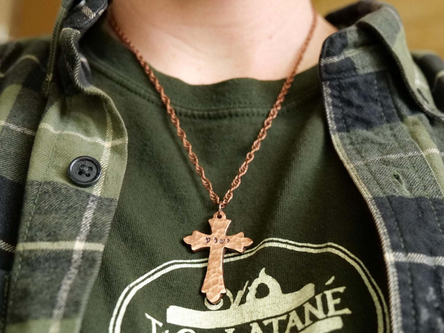 Copper Cross Yeshua Necklace * Christian Gift for Women & for Men * Hebrew Pendants Fancy Pendant *Lion of Judah Necklace *Names of God ישוע