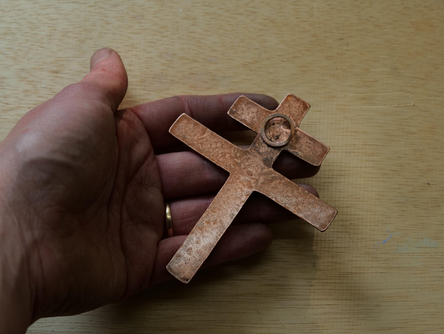 Forged Copper Patriarchal Cross for Wall * Cross of Lorraine * Gift for Men or Women * Double Cross Wall Decor * Slovak Cross