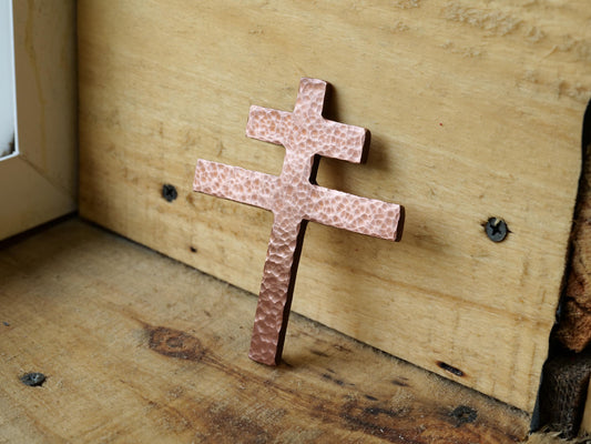 Forged Copper Patriarchal Cross for Wall * Cross of Lorraine * Gift for Men or Women * Double Cross Wall Decor * Slovak Cross