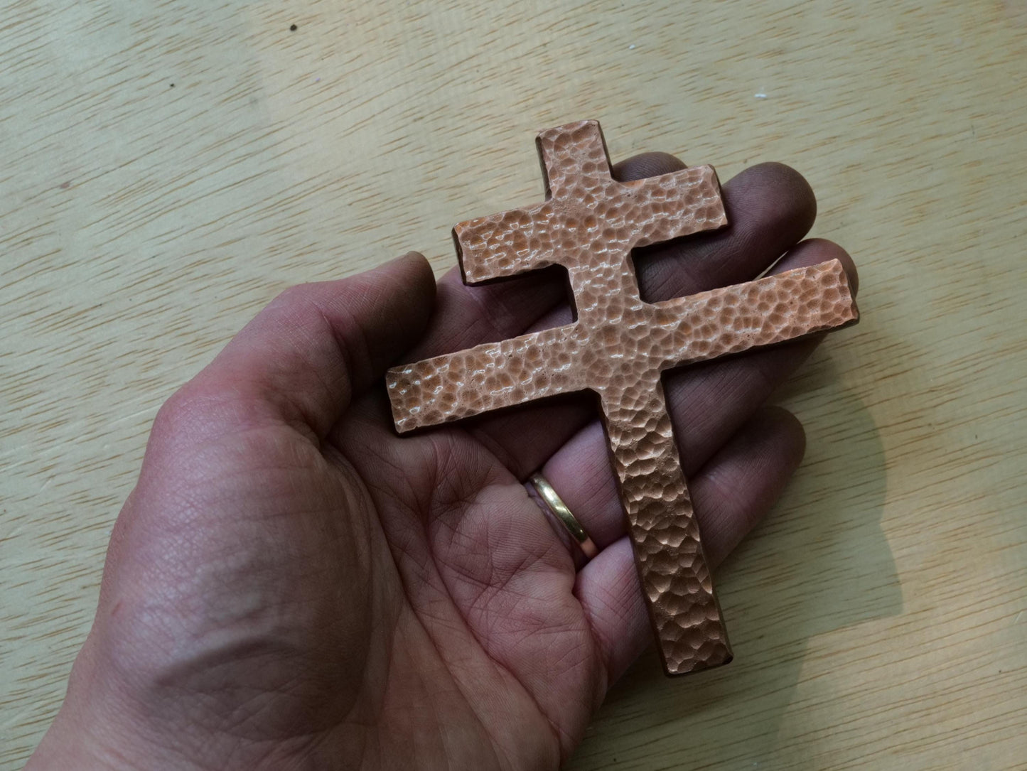 Forged Copper Patriarchal Cross for Wall * Cross of Lorraine * Gift for Men or Women * Double Cross Wall Decor * Slovak Cross