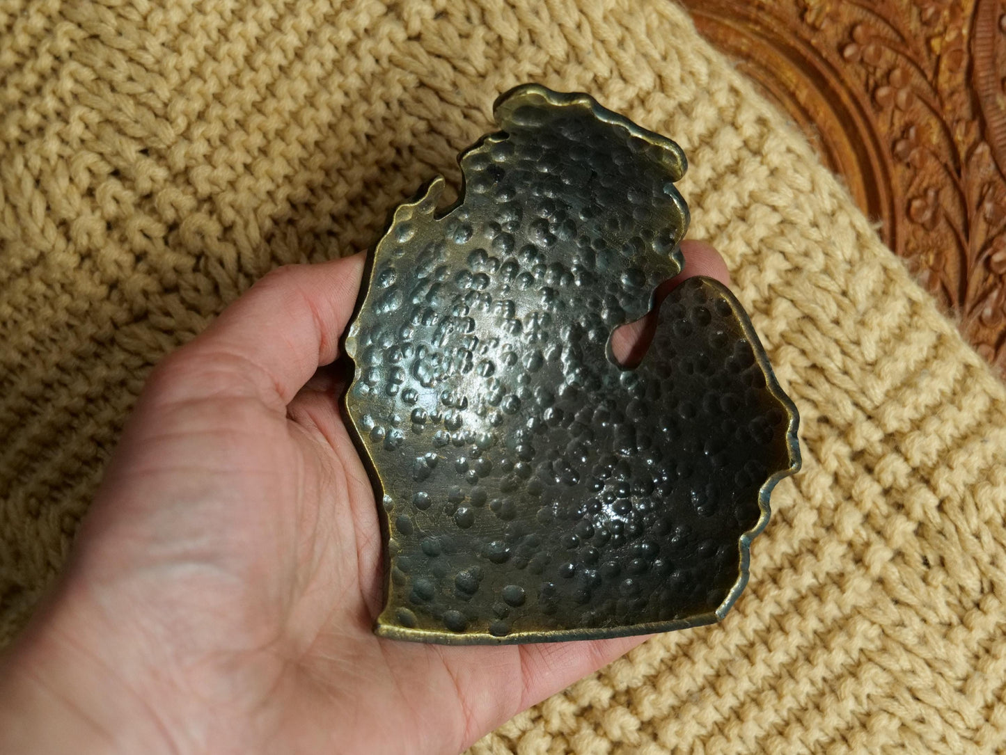 Pebbled Texture Hand Forged Michigan Trinket Dish * Michigan Decor * Michigan Gifts * Michigan Bowl * Great Lakes Gifts * MI Ornament Gift