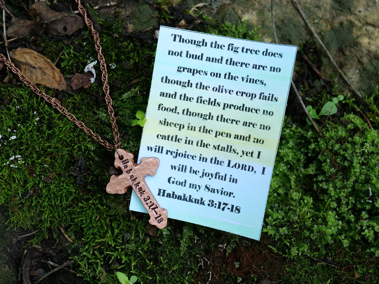 Habakkuk 3:17-18 Necklace * Rejoice in the Lord Necklace * Bible Verse Gifts * Christian Cross Jewelry for Men for Women * Habakkuk Pendant