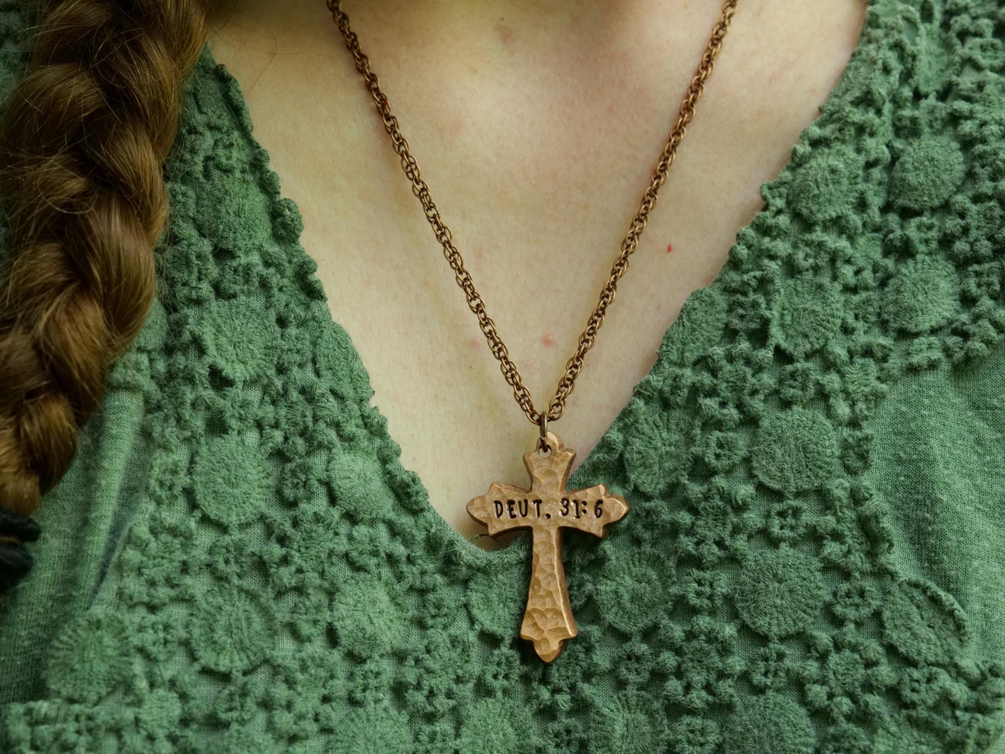 Deuteronomy 31:6 Necklace * Be Strong and Courageous Necklace * Bible Verse Gifts * Christian Cross Jewelry *He will Never Leave You