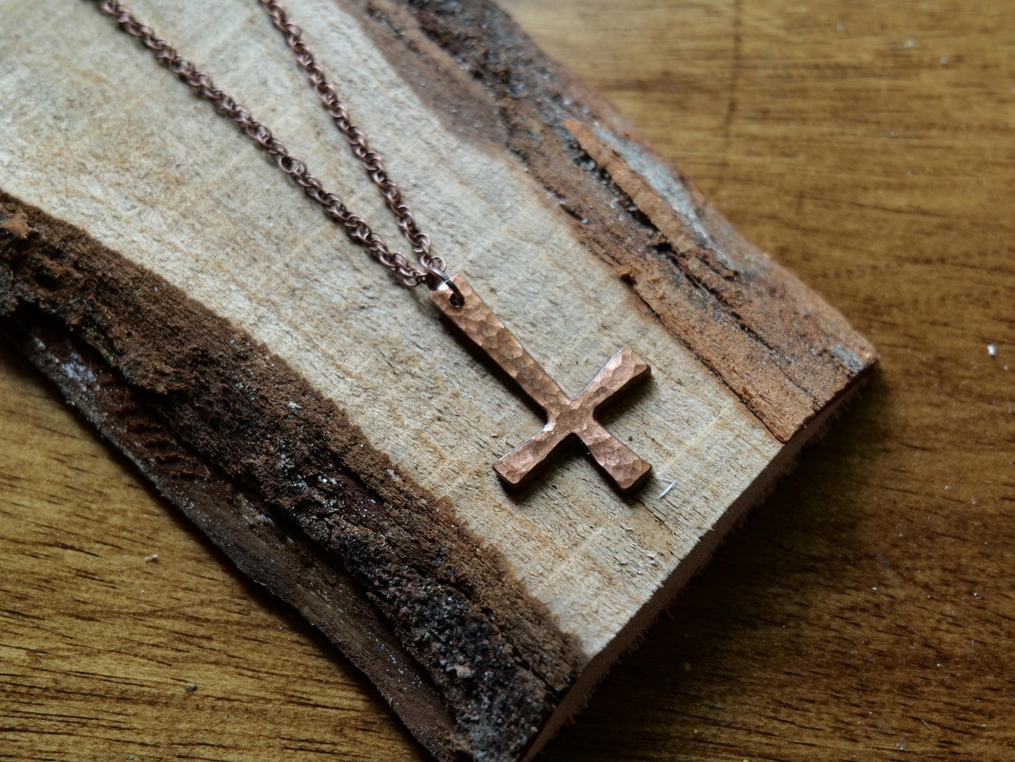 Hand Forged Copper Petrine Cross Pendant * Cross of St Peter Necklace * Christian Gift for Men or Women * Forged Cross Necklace