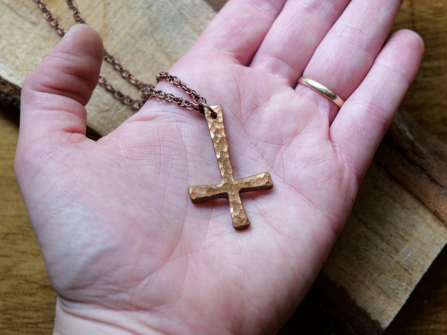Hand Forged Copper Petrine Cross Pendant * Cross of St Peter Necklace * Christian Gift for Men or Women * Forged Cross Necklace