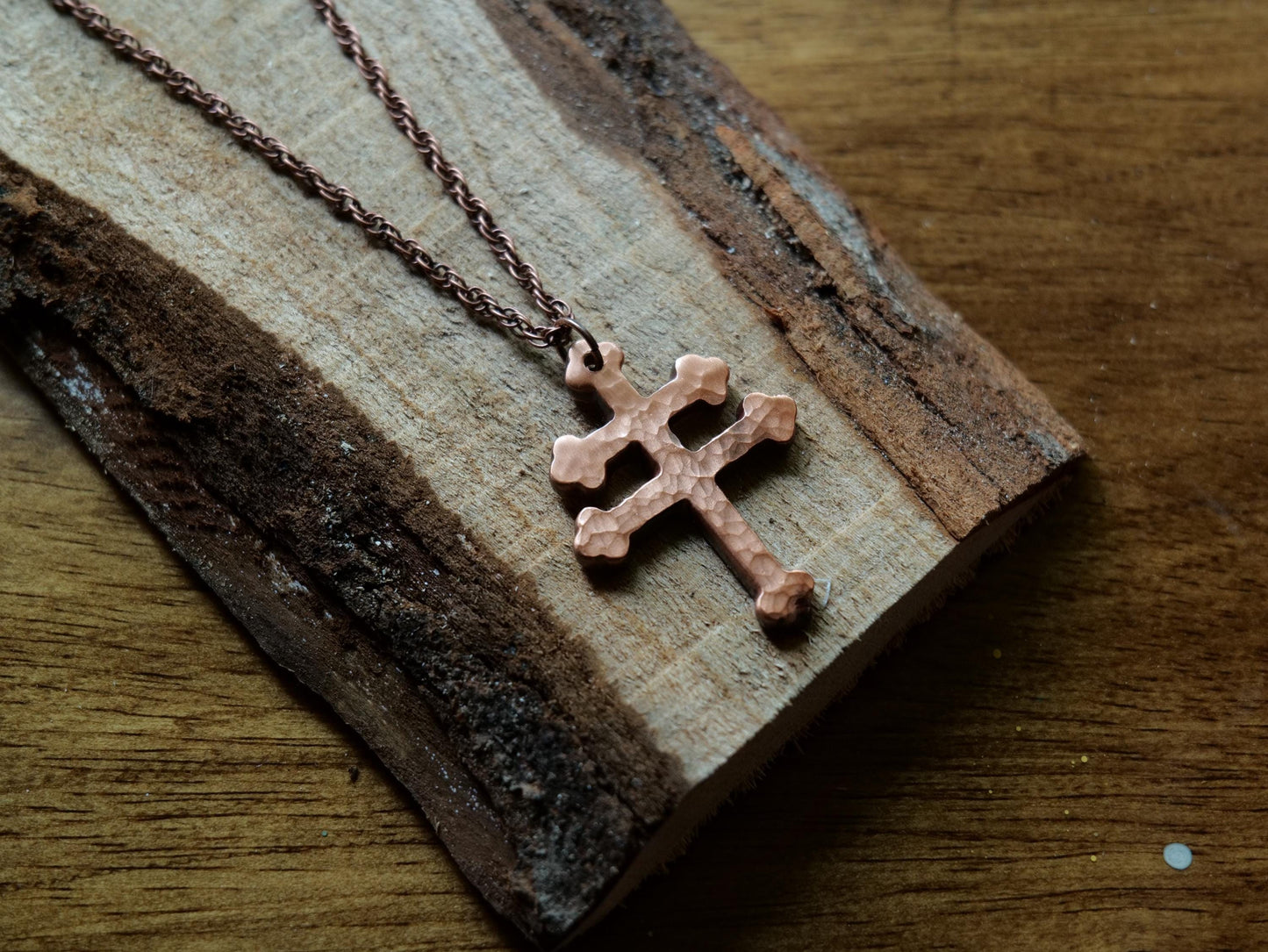 Hand Forged Copper Patriarchal Cross Necklace * Cross of Lorraine Necklace * Gift for Men or Women * Double Cross Necklace * Slovak Cross