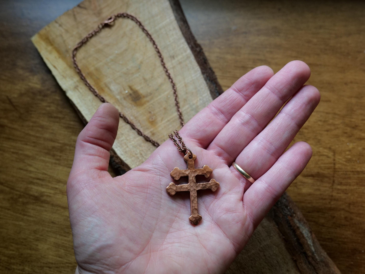 Hand Forged Copper Patriarchal Cross Necklace * Cross of Lorraine Necklace * Gift for Men or Women * Double Cross Necklace * Slovak Cross