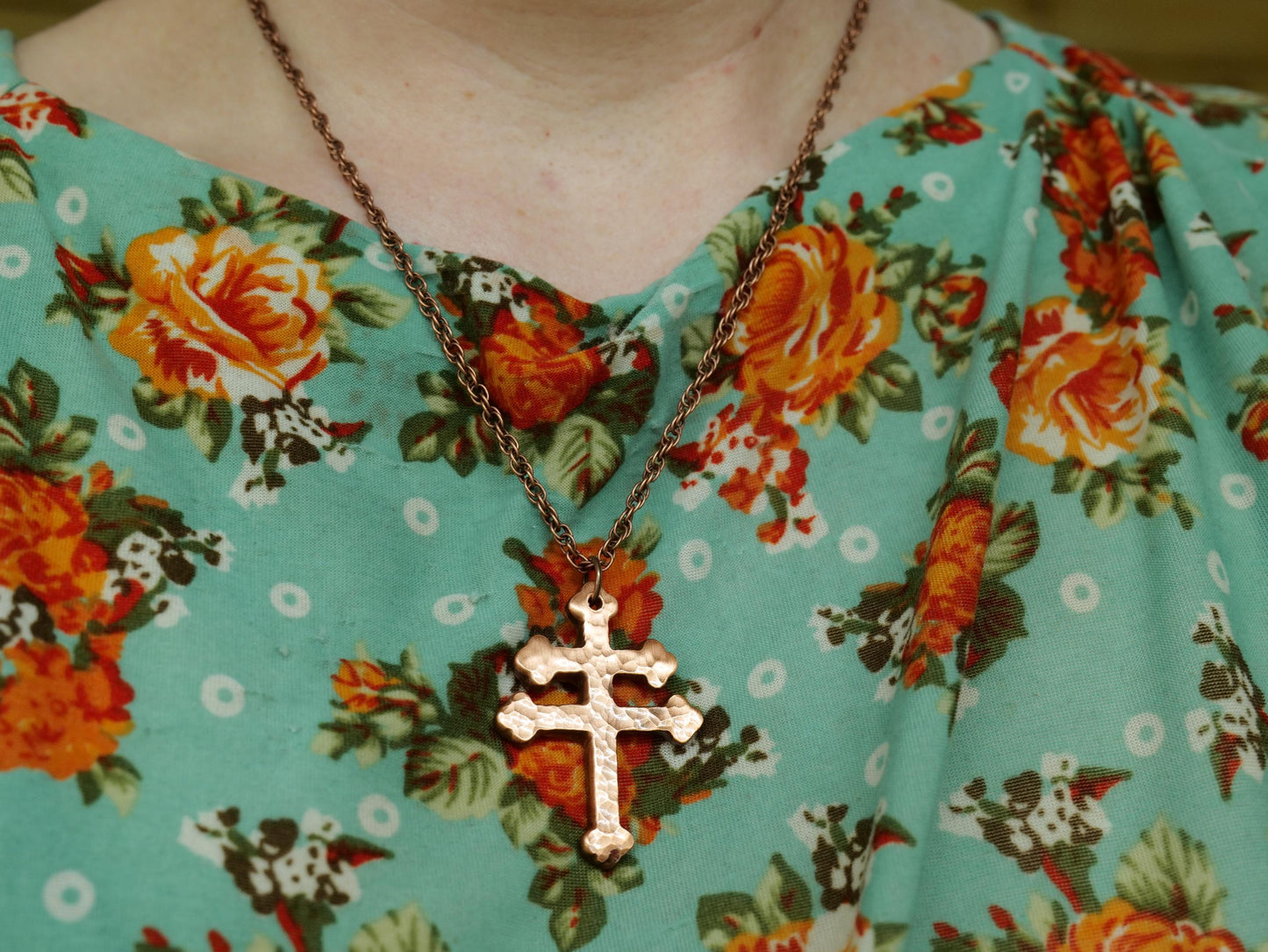 Hand Forged Copper Patriarchal Cross Necklace * Cross of Lorraine Necklace * Gift for Men or Women * Double Cross Necklace * Slovak Cross