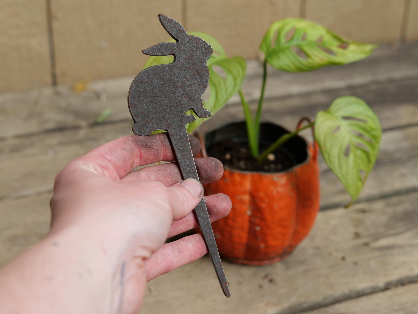 Rabbit Metal Planter Decoration * Garden Stake * House Plant Decorations* Outdoor Stake Decorations * Fairy Garden Accessories * Bunny Farm