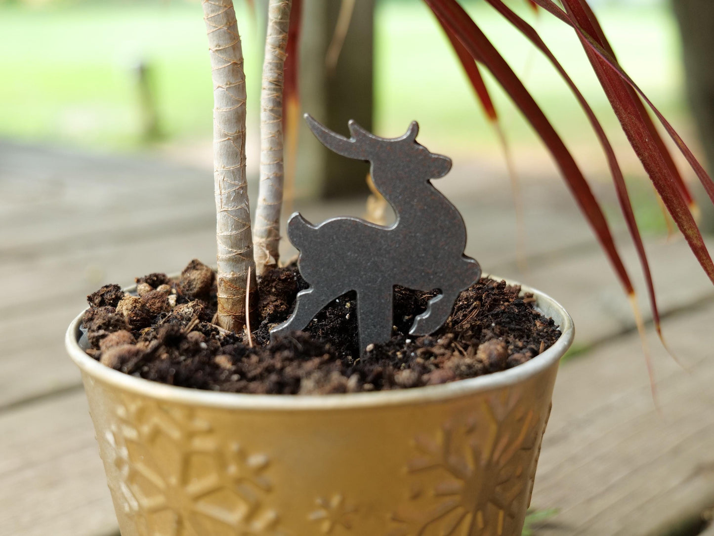 Reindeer Metal Planter Decoration * Garden Stake * House Plant Decorations* Outdoor Stake Decorations * Fairy Garden Accessories * Plant