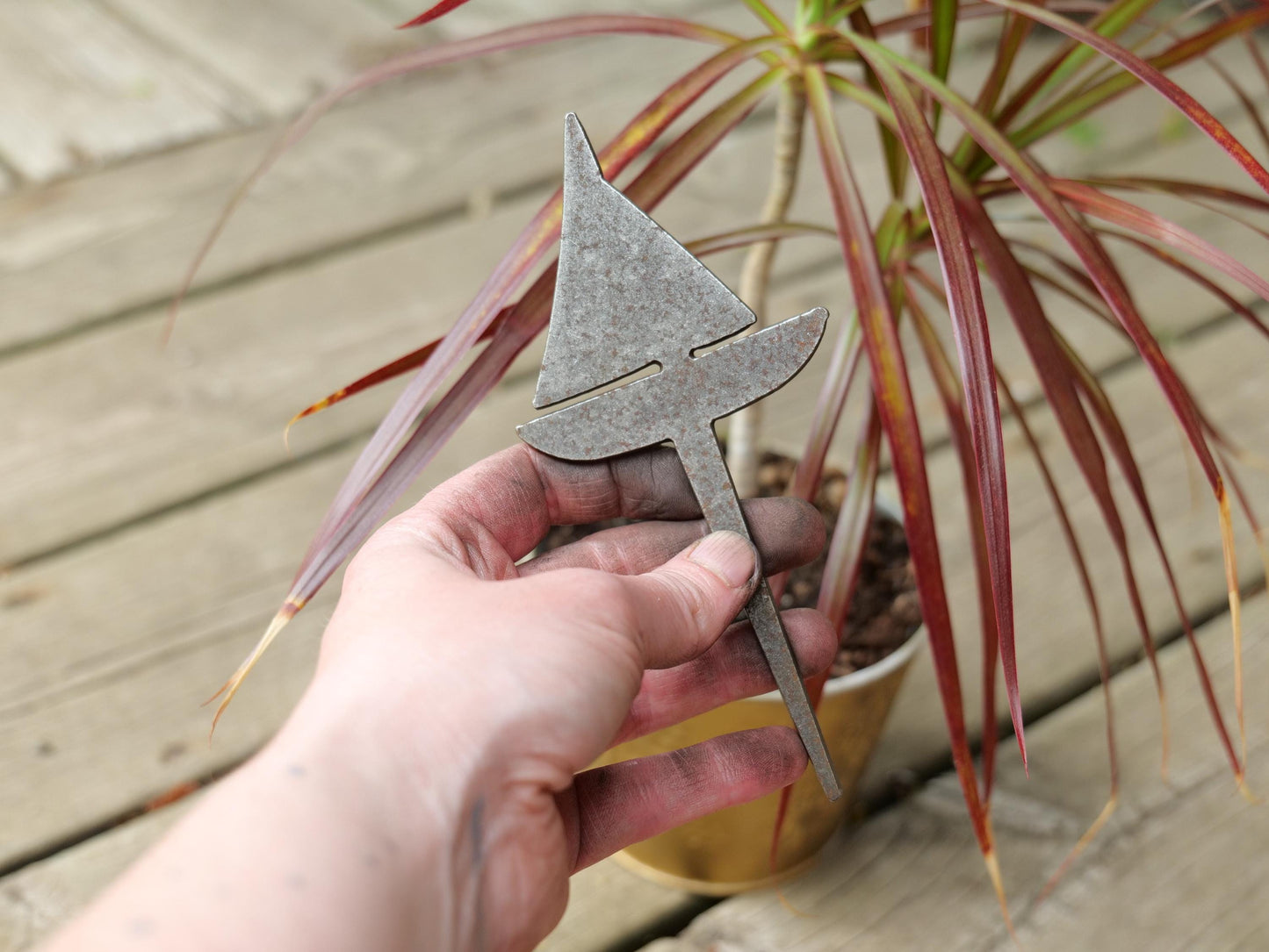 Sailboat Metal Planter Decoration * Garden Stake * House Plant Decorations* Outdoor Stake Decorations * Fairy Garden Accessories * Plant