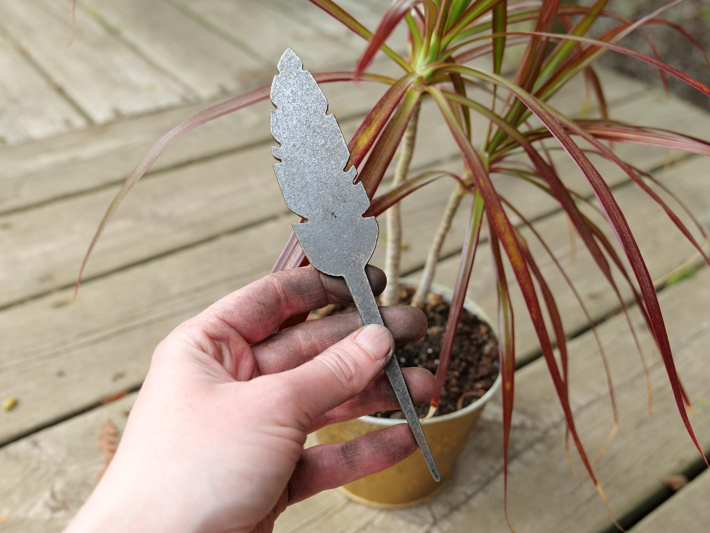 Feather Metal Planter Decoration * Garden Stake * House Plant Decorations* Outdoor Stake Decorations * Fairy Garden Accessories * Plant