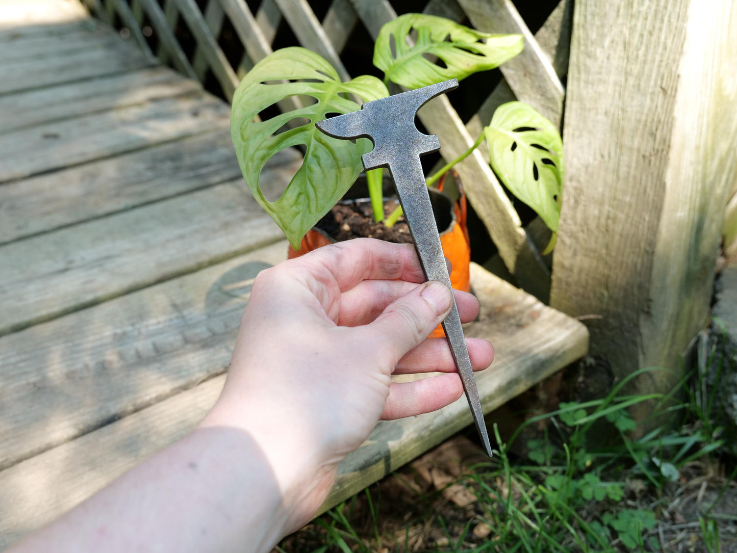 German Anvil Metal Planter Decoration * Garden Stake * House Plant Decorations* Outdoor Stake Decorations *Fairy Garden Decor * Gardener