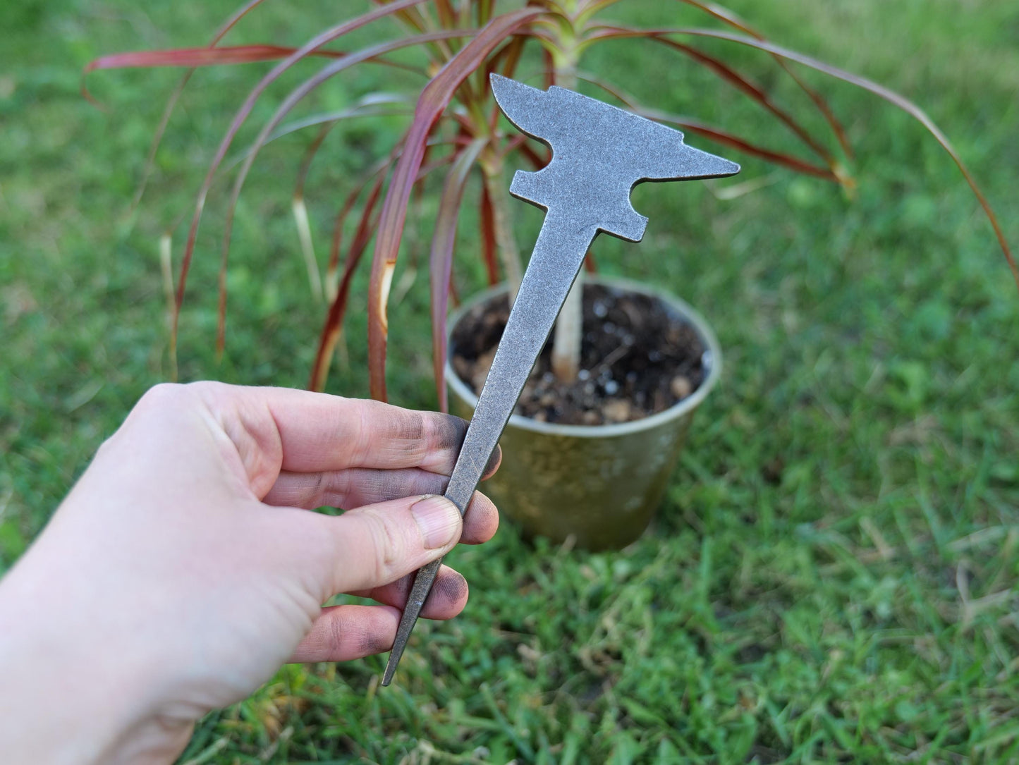 German Anvil Metal Planter Decoration * Garden Stake * House Plant Decorations* Outdoor Stake Decorations *Fairy Garden Decor * Gardener