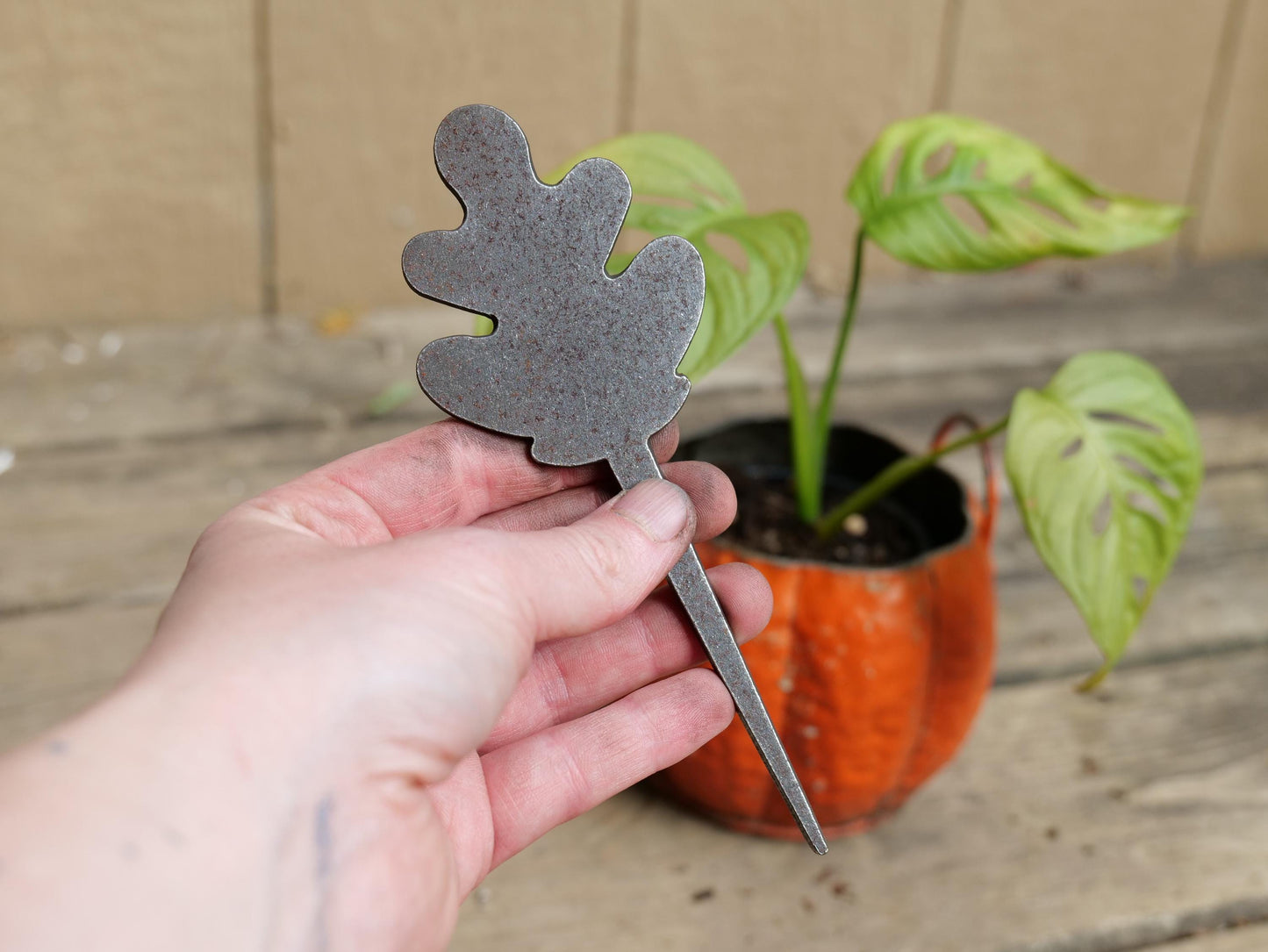Oak Leaf Metal Planter Decoration * Garden Stake * House Plant Decorations* Outdoor Stake Decorations * Fairy Garden Accessories
