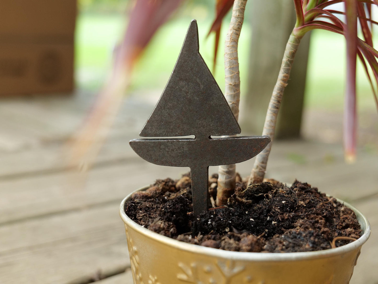 Sailboat Metal Planter Decoration * Garden Stake * House Plant Decorations* Outdoor Stake Decorations * Fairy Garden Accessories * Plant