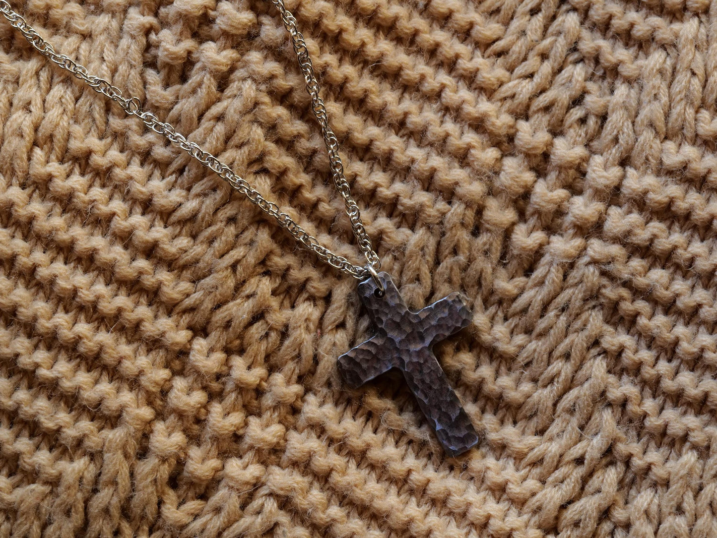 Hand Forged Basic Cross * Hammered Cross Pendant * Christian Gift for Men or Women * Forged Cross Necklace * Handmade Necklace Steel