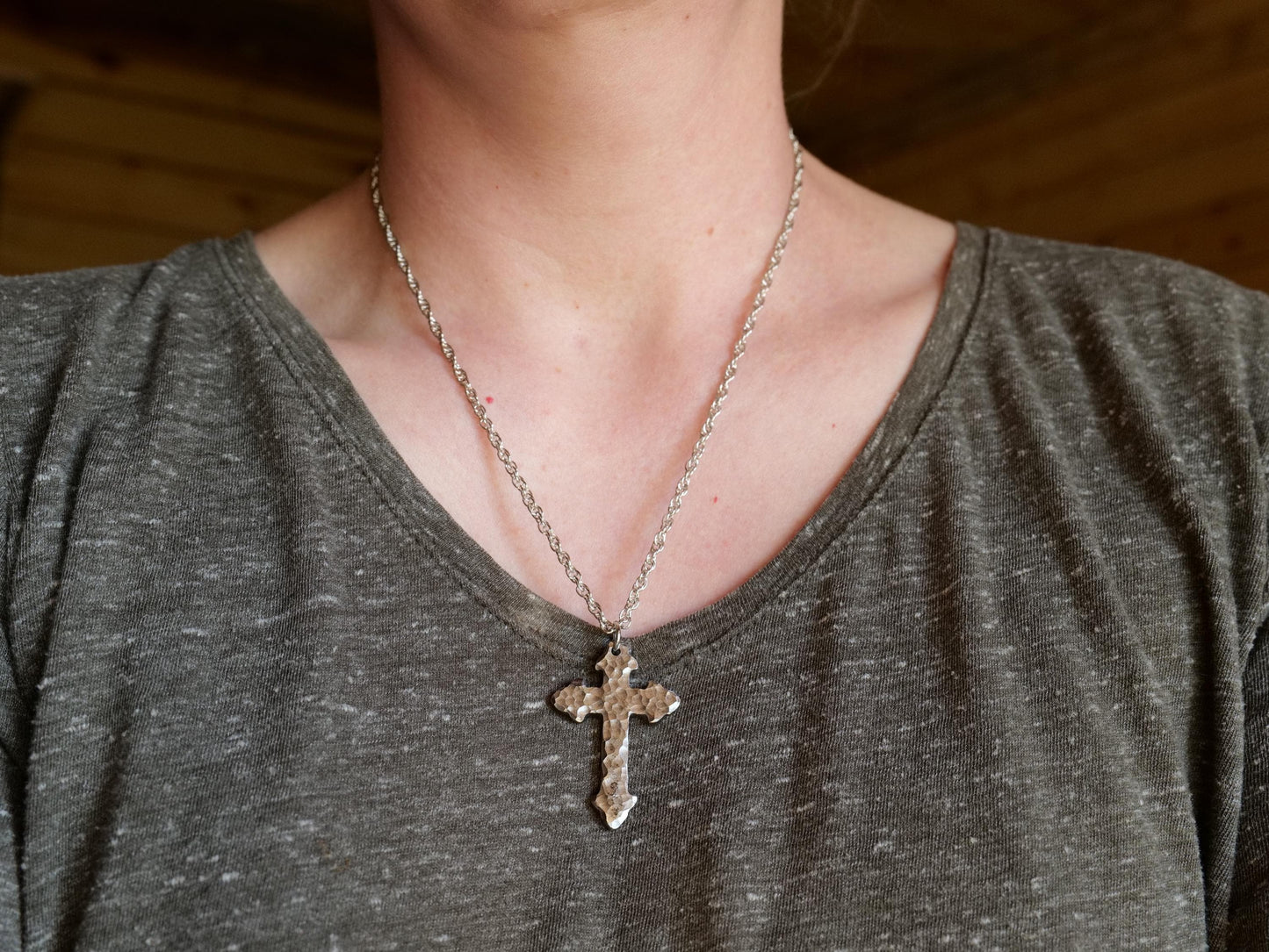 Hand Forged Fleur De Lis Cross * Hammered Cross Pendant * Christian Gift for Men or Women * Forged Cross Necklace * Handmade Steel Necklace