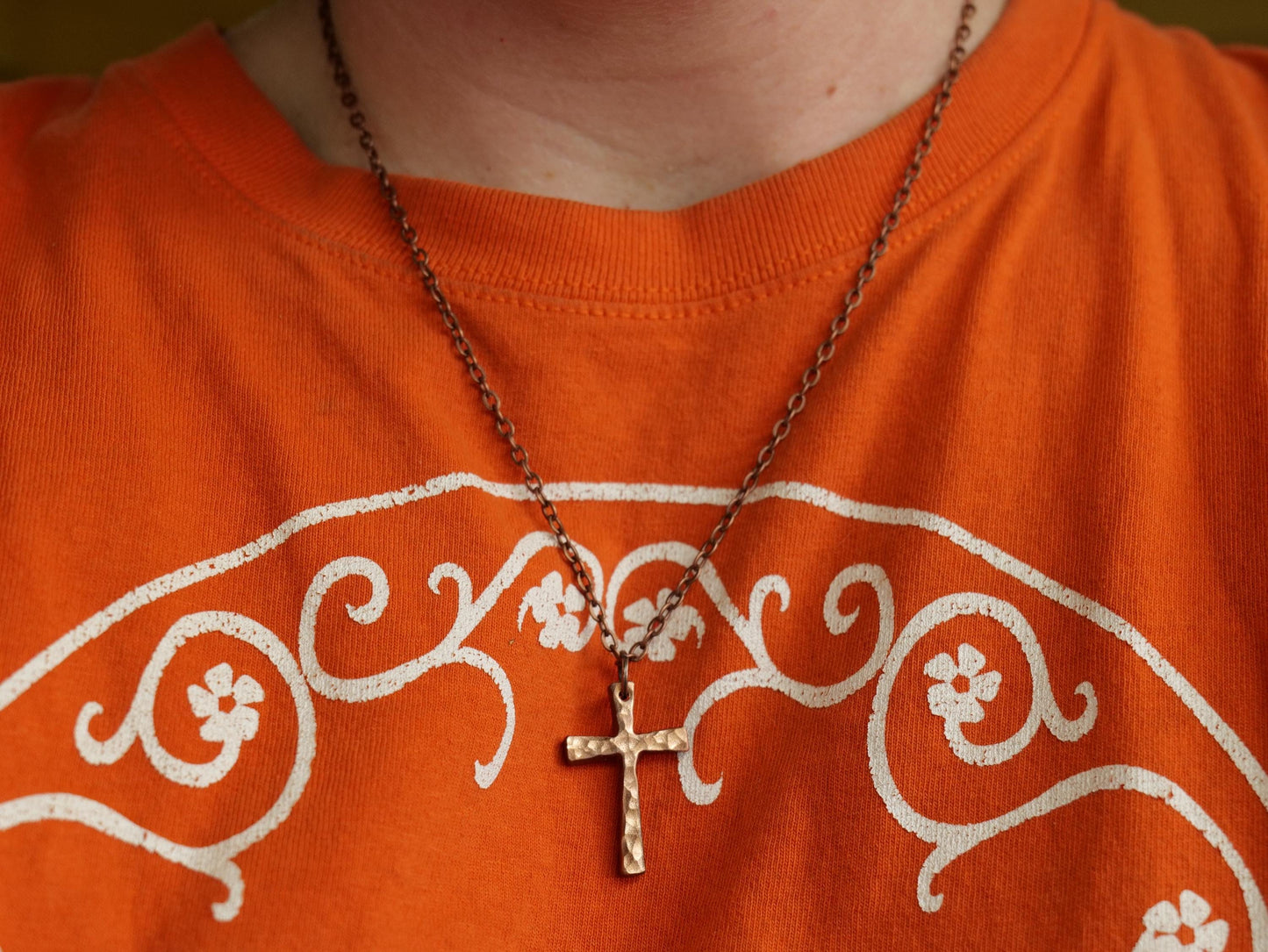 Forged Small Copper Cross * Hammered Cross Pendant * Christian Gift for Men Women * Forged Cross Necklace * Handmade Copper Necklace Tapered
