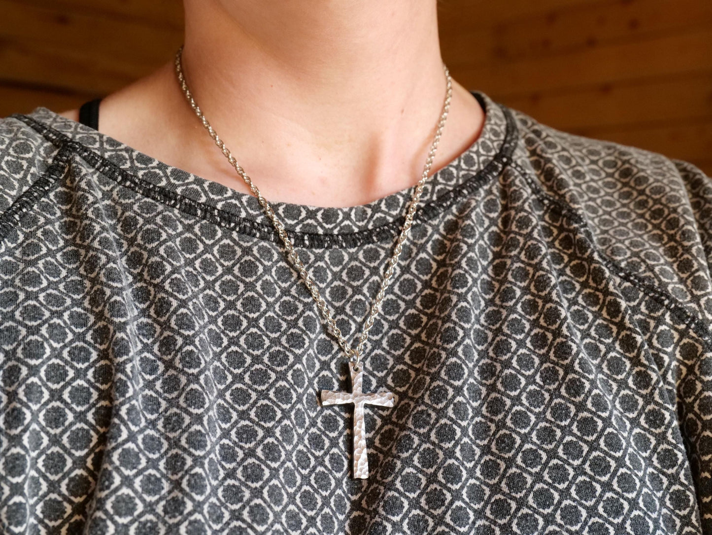 Forged Large Steel Cross * Hammered Cross Pendant * Christian Gift for Men Women * Forged Cross Necklace * Handmade Tapered Copper Necklace