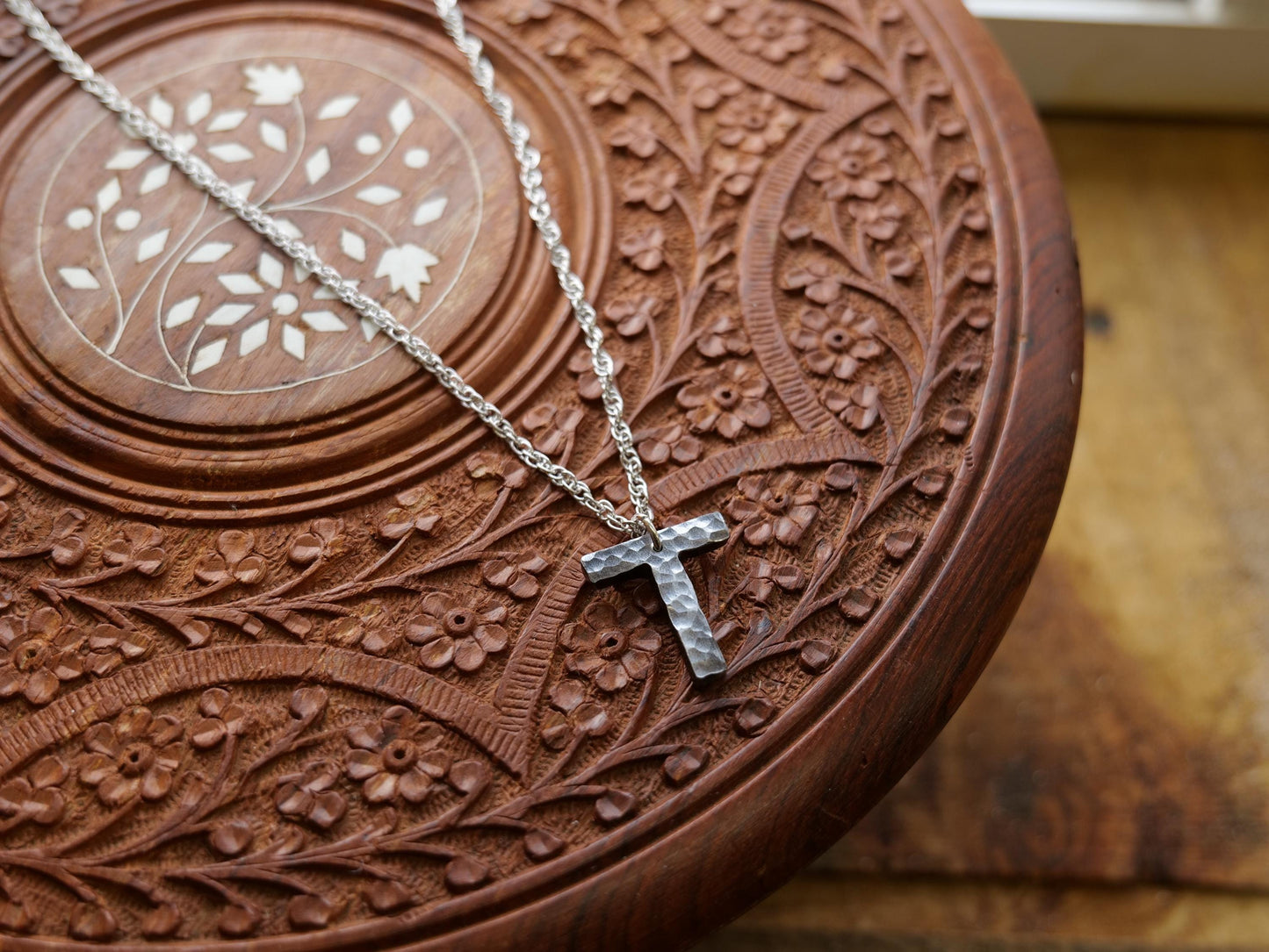 Hammered Steel Letter T Necklace * Tau Cross Necklace * St Anthony Cross Necklace * Forged Cross Necklace * Handmade Steel Necklace