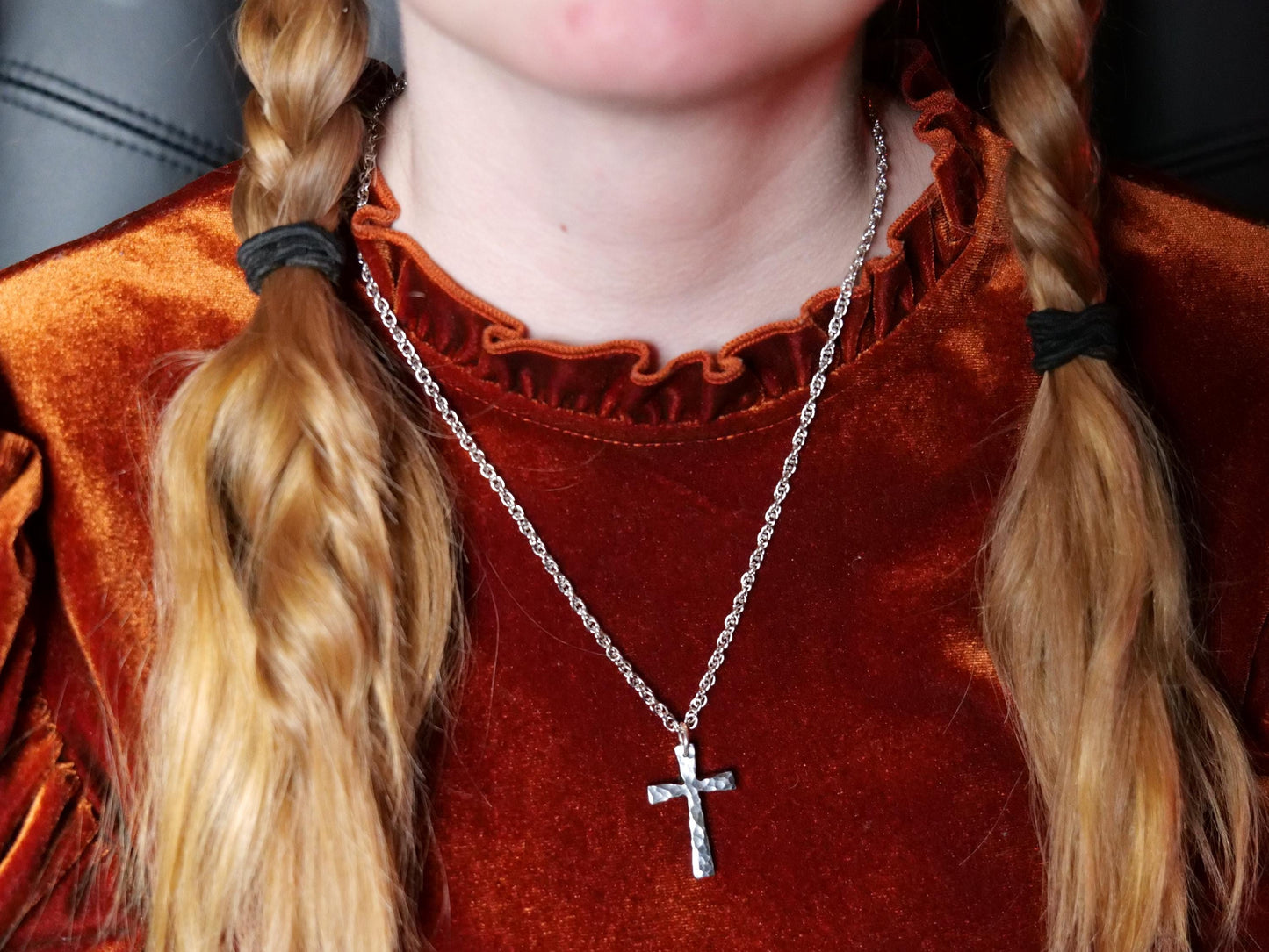 Forged Small Steel Cross * Hammered Cross Pendant * Christian Gift for Men Women * Forged Cross Necklace * Handmade Steel Necklace Tapered