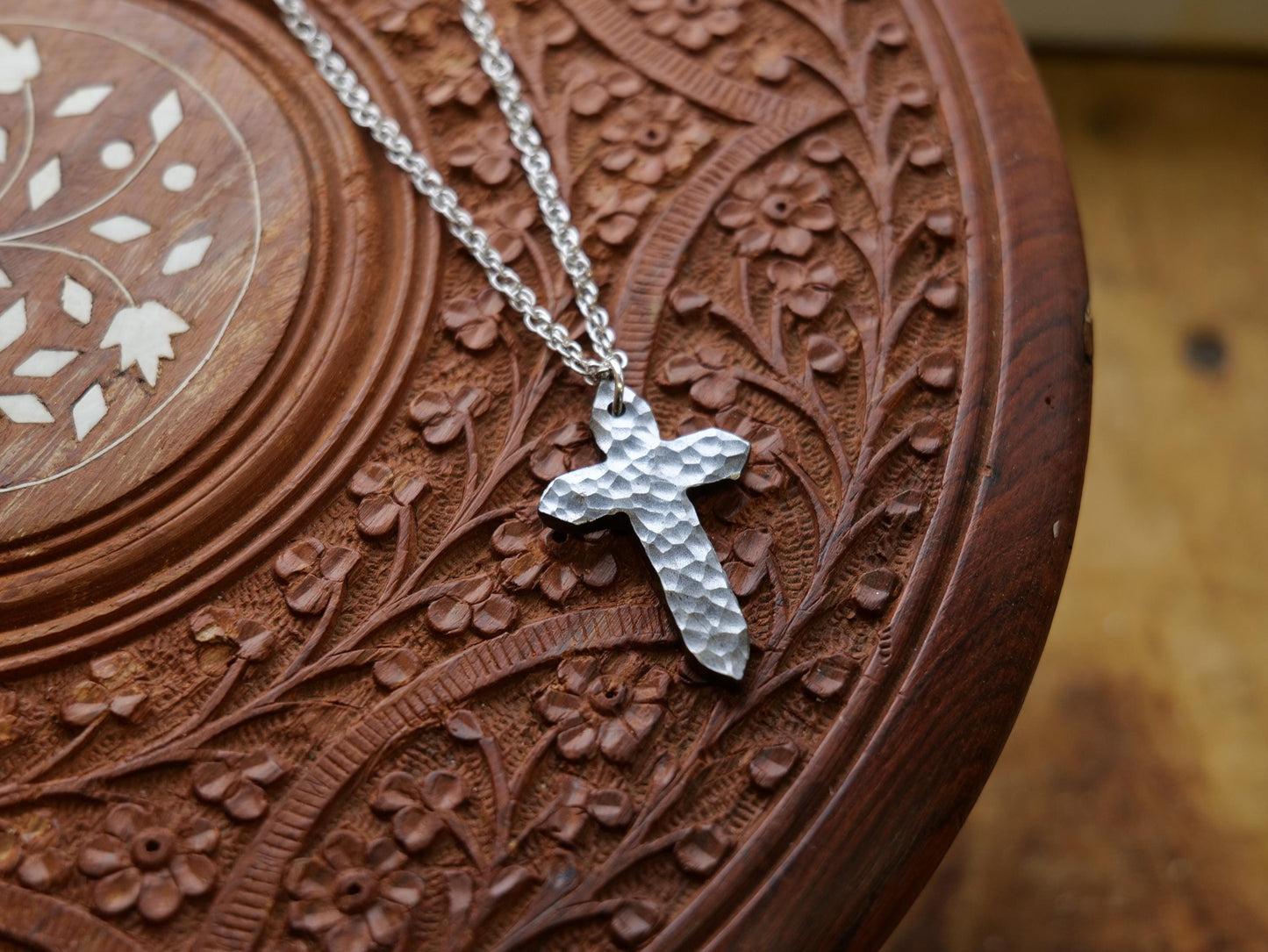 Hand Forged Pointed Steel Cross * Hammered Cross Pendant * Christian Gift for Men Women * Forged Cross Necklace * Handmade Steel Necklace