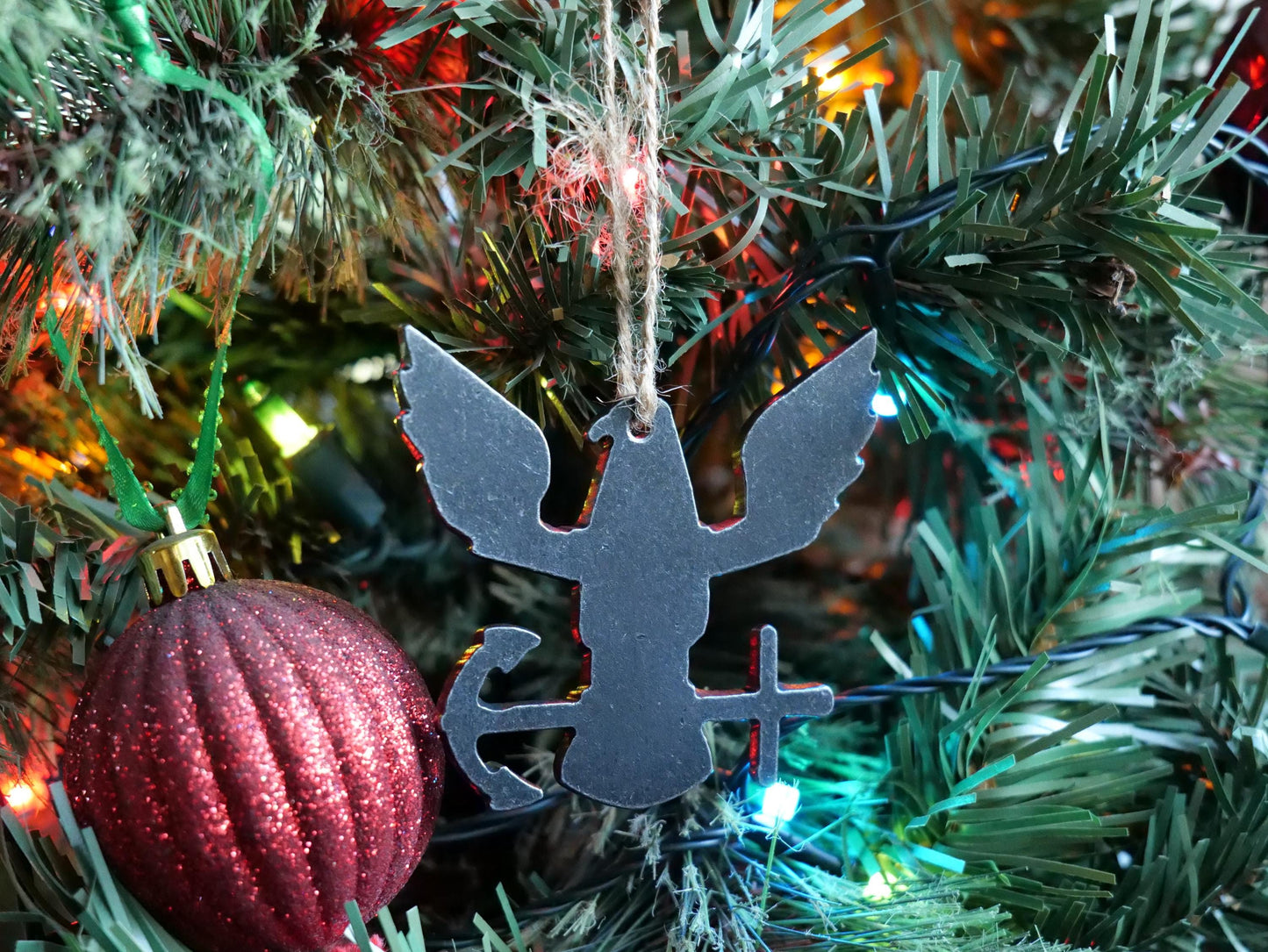 Metal Eagle with Anchor Ornament * Christmas Decor * Winter Gifts * Wildlife Ornament * Snow Gifts * Wintery Ornament Gift * Military