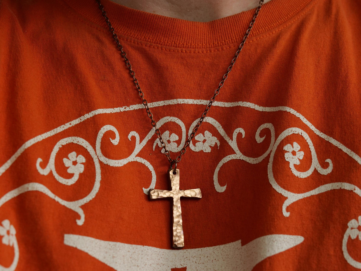 Forged Large Copper Cross * Hammered Cross Pendant * Christian Gift for Men Women * Forged Cross Necklace * Handmade Tapered Copper Necklace