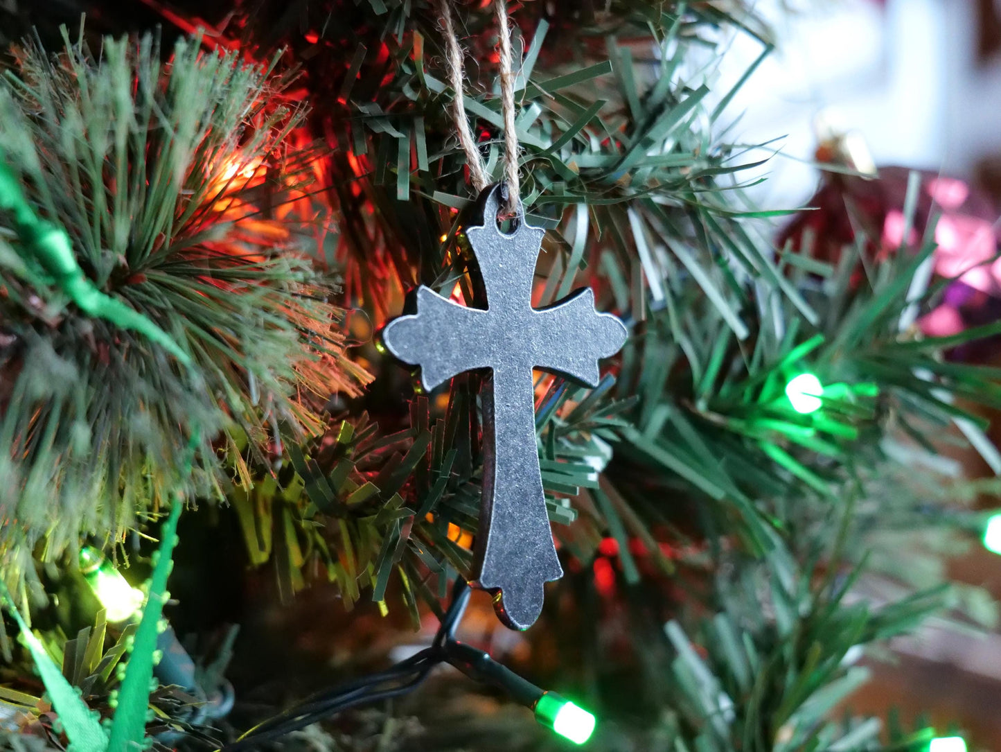 Metal Cross Ornament for Tree* Christian Christmas Decor *Religious Gift * Fancy Cross Ornament