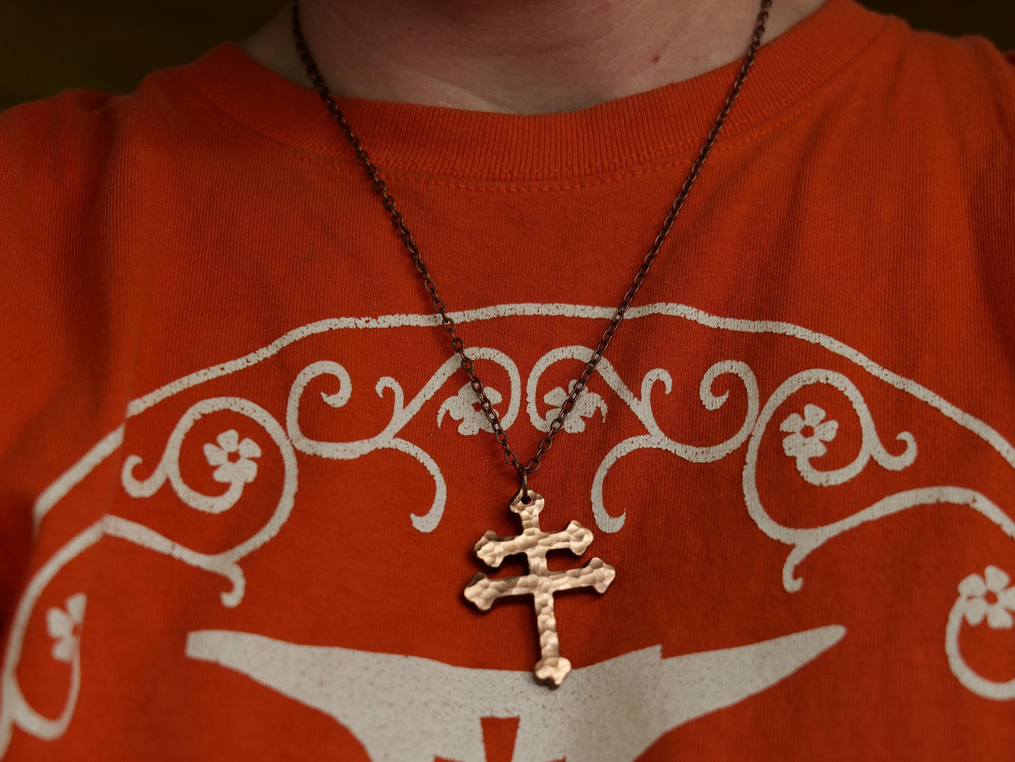 Hand Forged Copper Patriarchal Cross Necklace * Cross of Lorraine Necklace * Gift for Men or Women * Double Cross Necklace * Slovak Cross