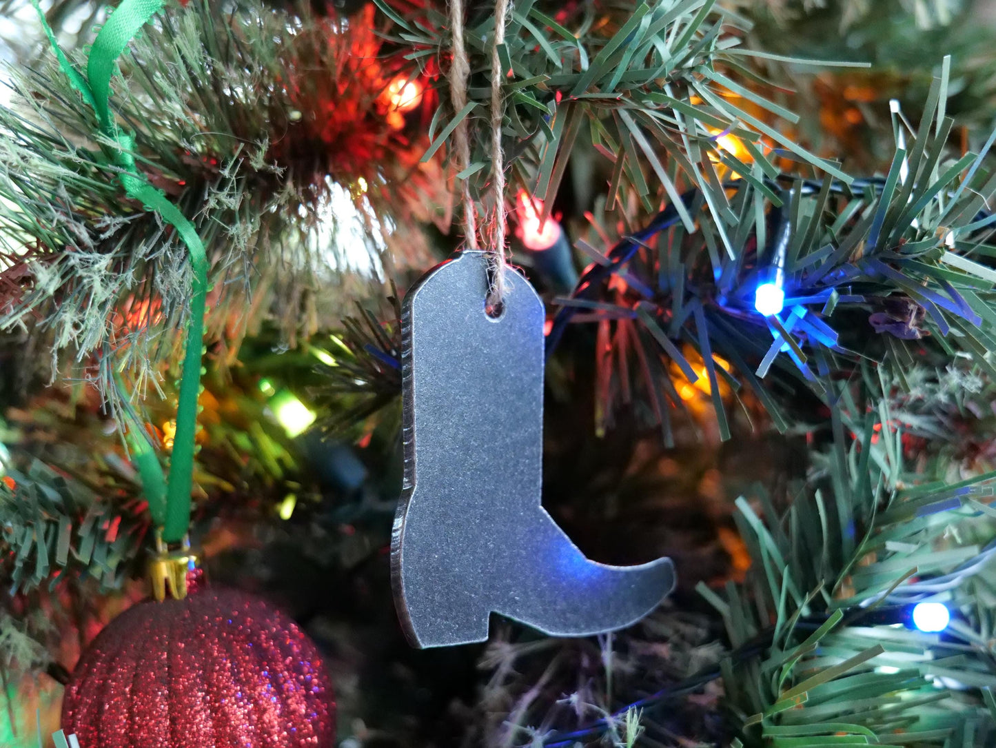 Metal Cowboy Boot Ornament * Christmas Decor * Winter Gifts * Farm Ornament * Cowgirl Gifts * Ornament Gift for Homestead * Western Ranch