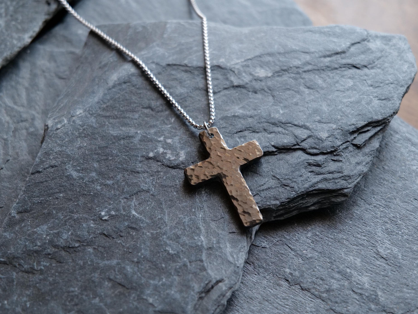 Hand Forged Basic Cross * Stainless Steel Cross Pendant * Christian Gift for Men or Women * Handmade Cross Necklace * Hammered Necklace