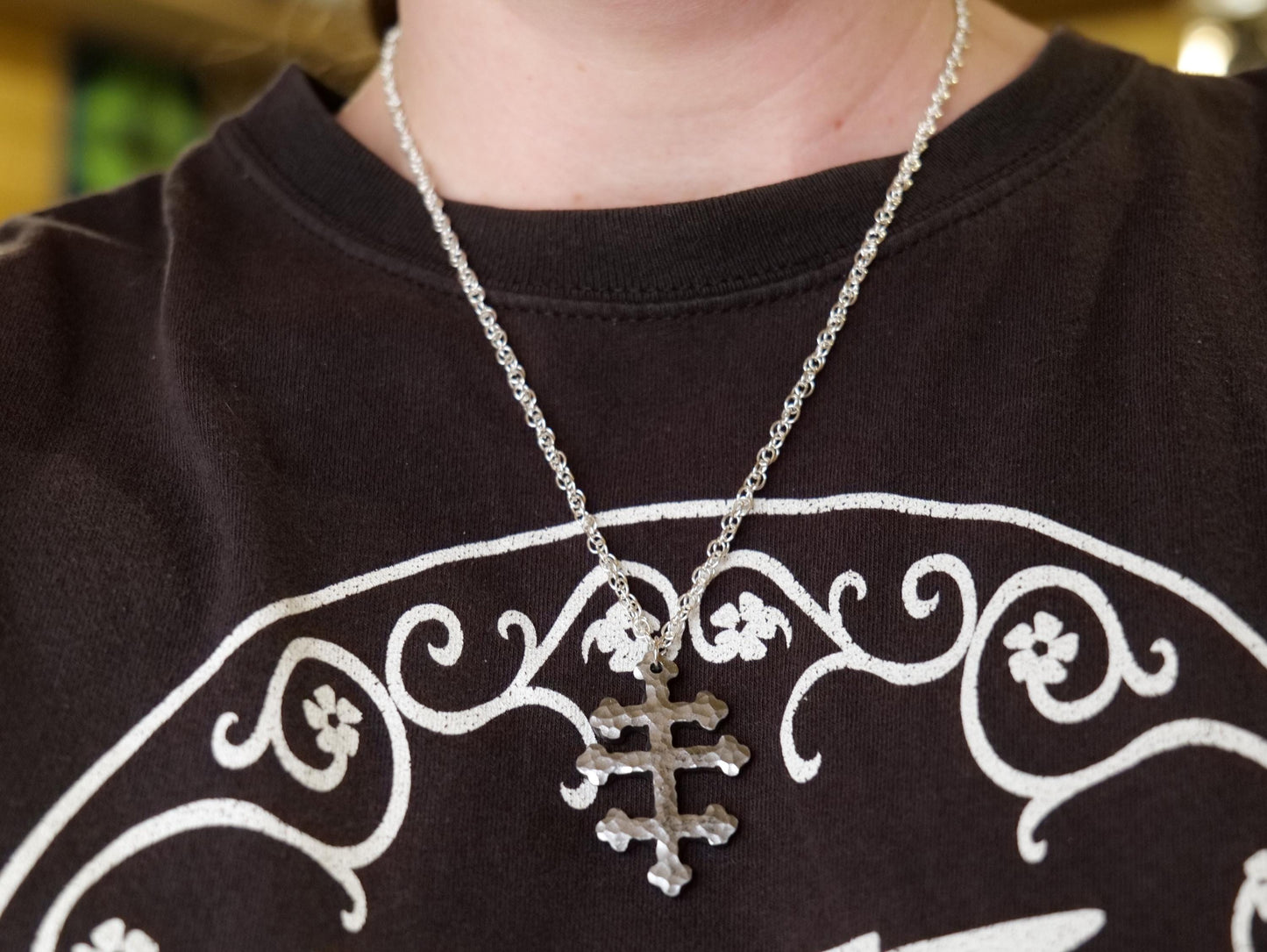 Forged Tri Bar Steel Cross Necklace * Orthodox Cross Pendant * Byzantine Catholic Jewelry * Forged Three Bar Cross Necklace