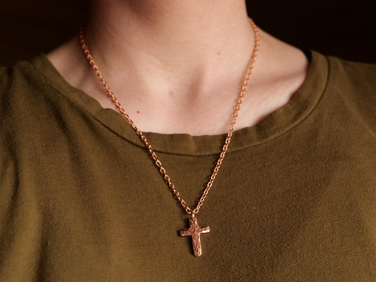 Forged Raw Copper Cross * Hammered Cross Pendant * Christian Gift for Men or Women * Forged Cross Necklace * Handmade Basic Copper Necklace