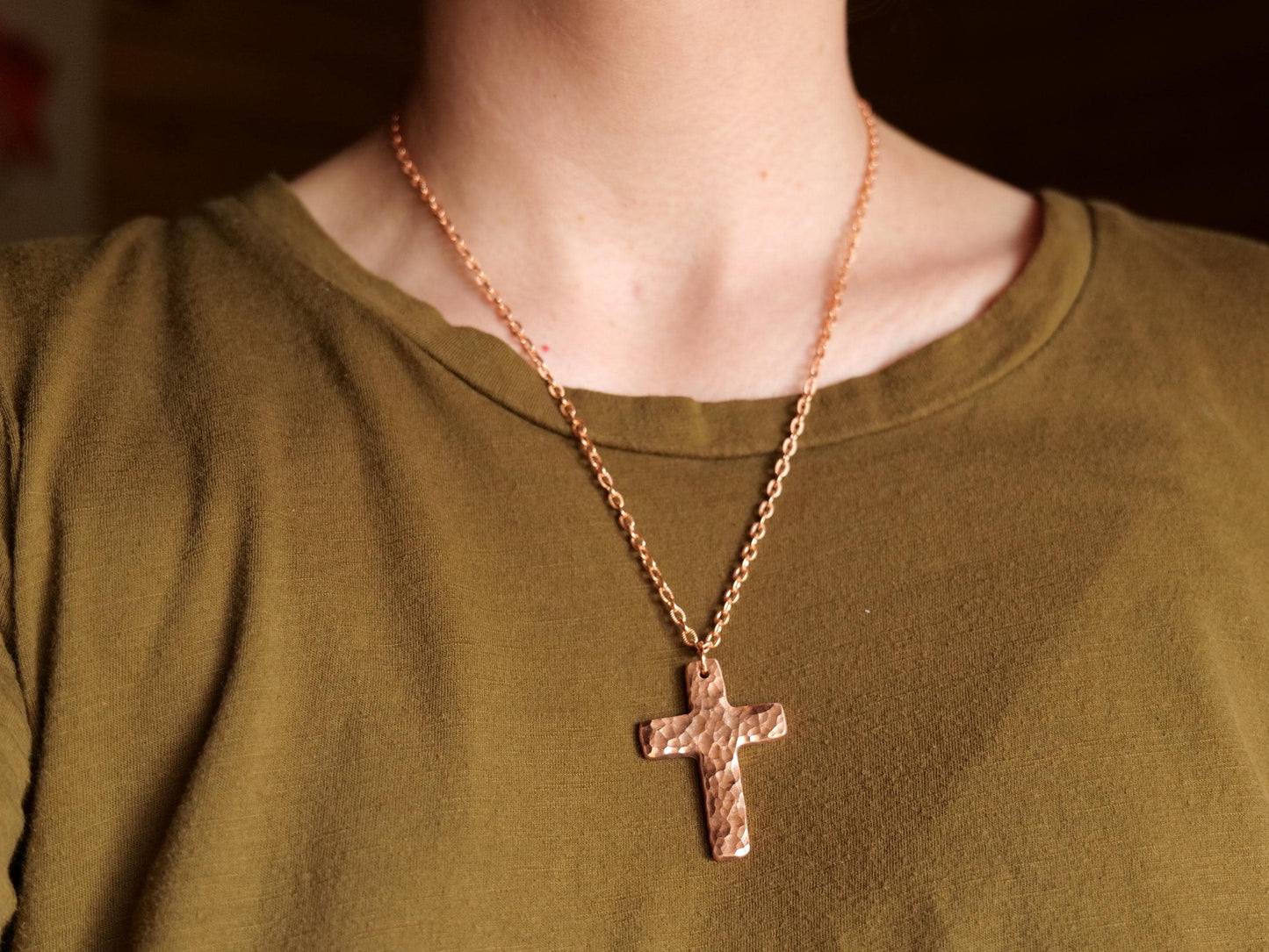 Forged Raw Copper Cross * Hammered Cross Pendant * Christian Gift for Men or Women * Forged Cross Necklace * Handmade Basic Copper Necklace