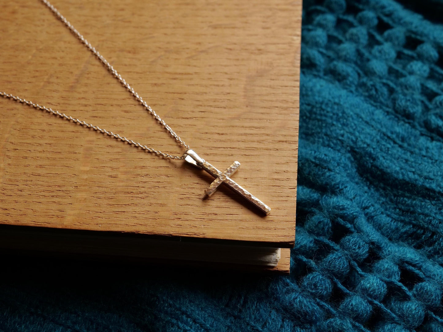 Sterling Silver Cross Necklace * Hammered Silver Cross Pendant * Christian Gift for Men Women * Sterling Silver Cross Pendant Handmade