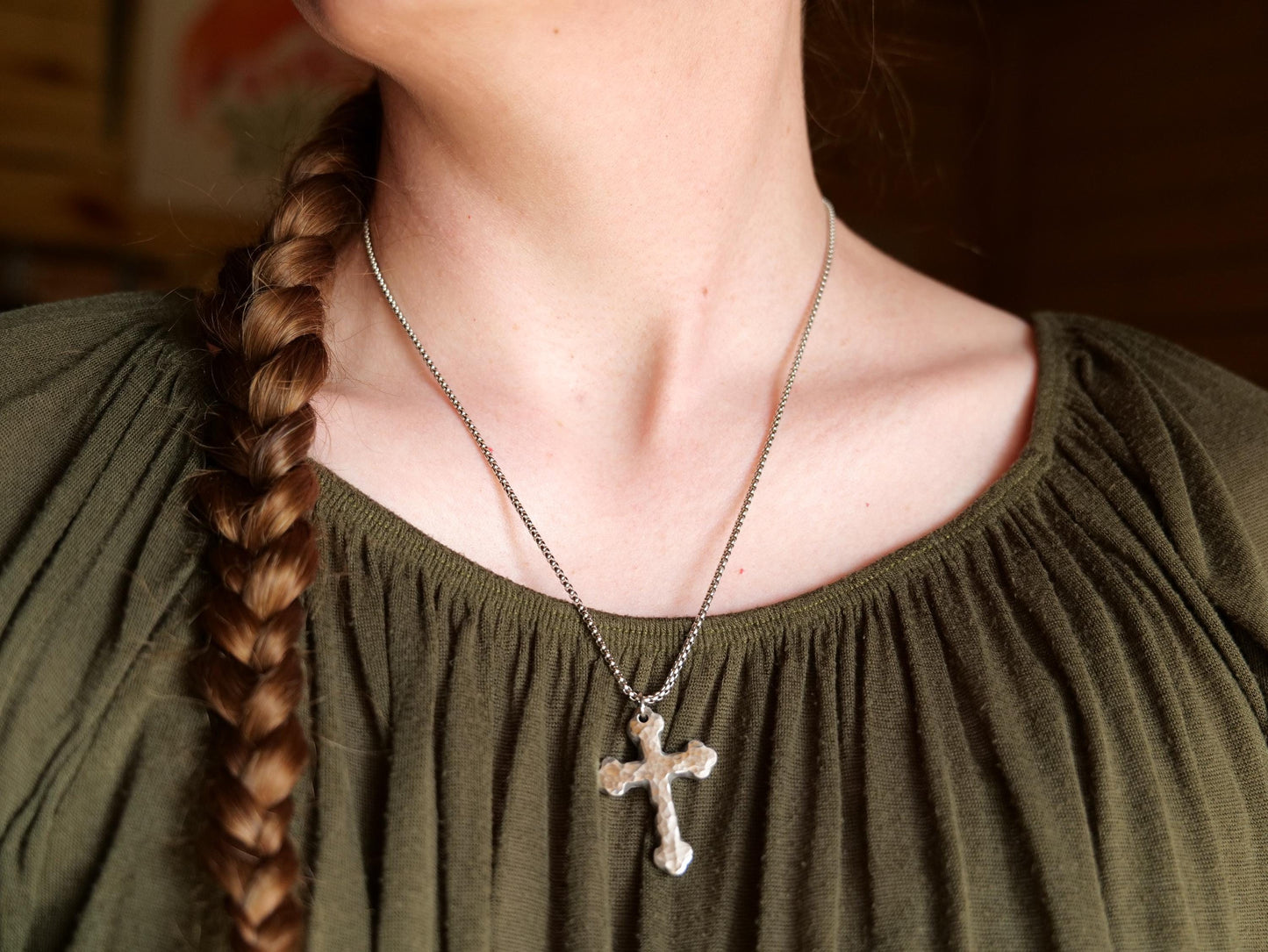 Forged Medium Stainless Steel Catholic Cross * Orthodox Cross Pendant * Gift for Men or Women * Forged Cross Necklace * Handmade Necklace