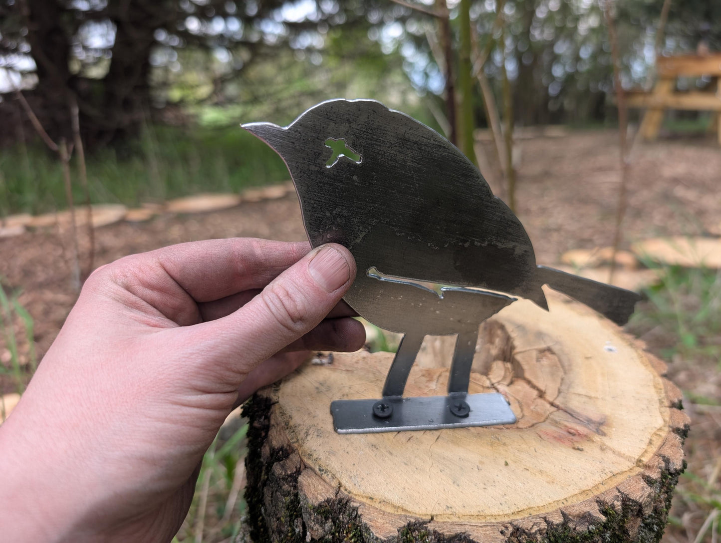 Little Bird Fence Post Topper * Garden Art Accessories * Rusty Metal Garden Stakes * Outdoor Decor * Yard Art Sculpture * Tree Stump Art