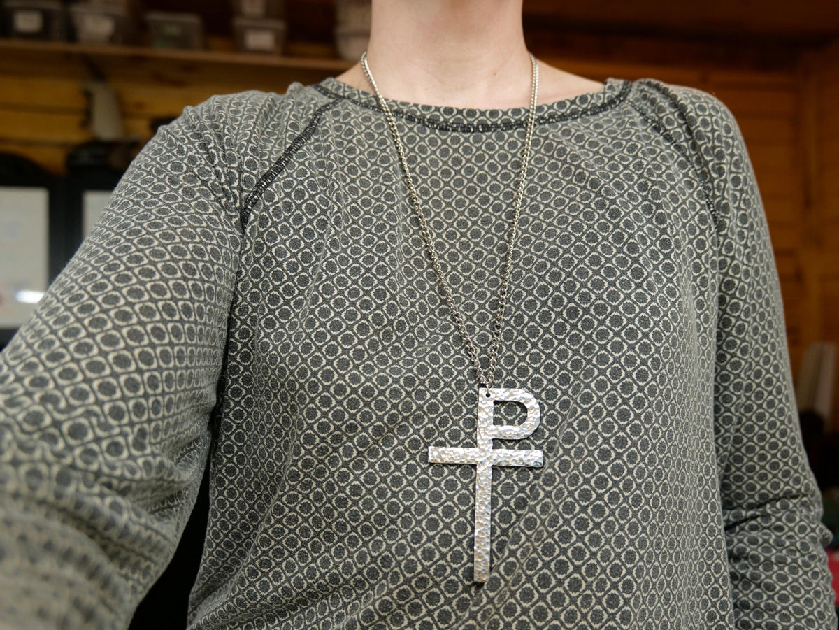 Forged Metal Monogrammatic Cross * Tau-Rho Cross Pendant * Gift for Men or Women * Forged Cross Necklace * Pectoral Steel Staurogram