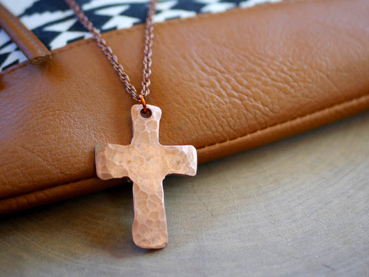 Hand Forged Copper Cross * Hammered Cross Pendant * Christian Gift for Men or Women * Forged Cross Necklace * Handmade Copper Necklace