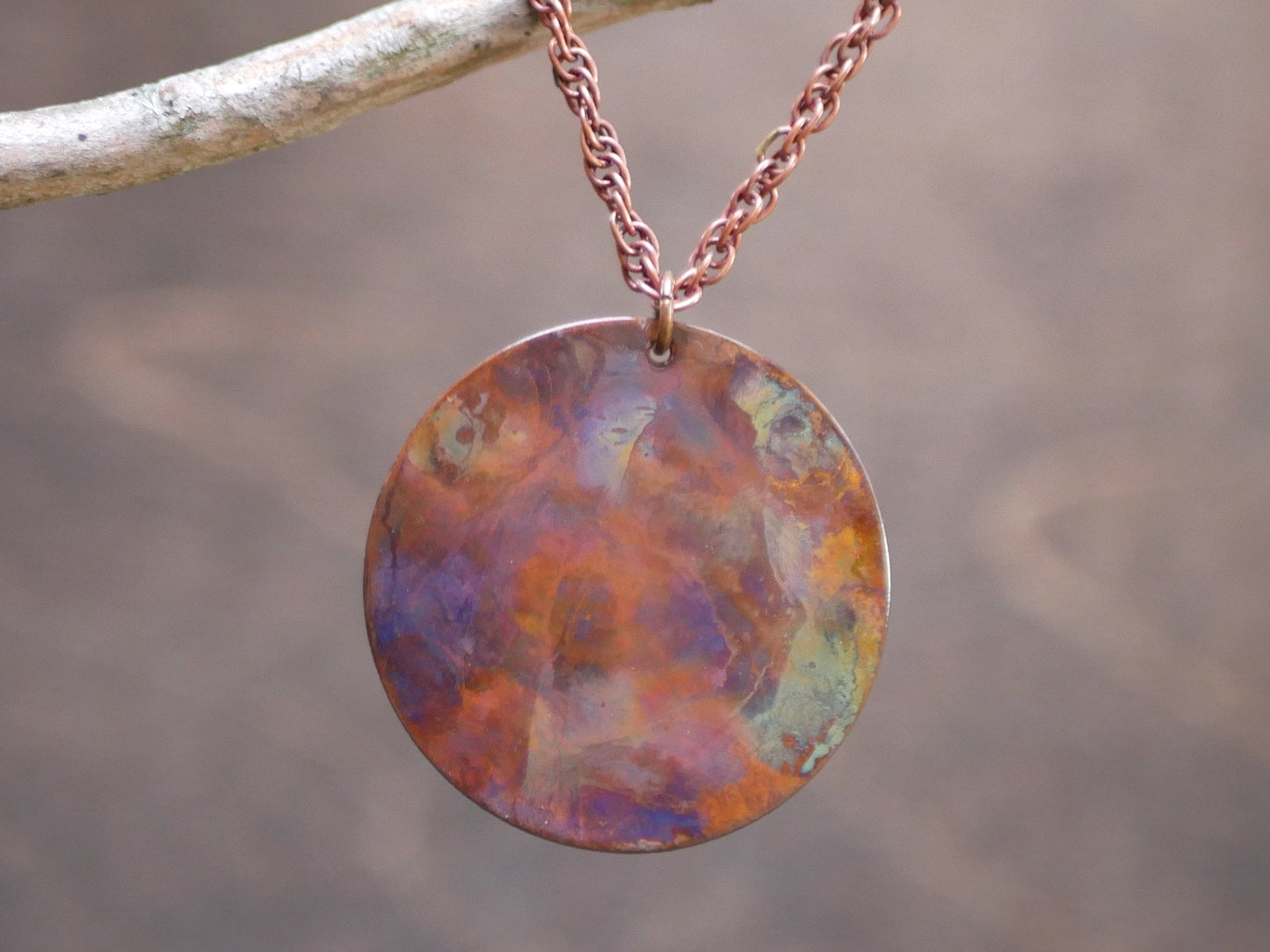 Circle Flame Painted Copper Necklace Pendant * Copper Rainbow Necklace  * 7 Year Anniversary * Copper Jewelry Gifts for Wife * for Women