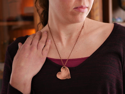 Hand Forged Copper Heart Necklace * Hammered Heart Pendant * 7 Year Anniversary Gift for Women or Her * Handmade Copper Necklace * Love 7th