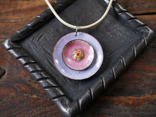 Flower Enameled Domed Necklace * Necklace for Her * Jewelry for Women * Handmade Torch Fired Enamel Necklace * Circle Colorful Necklace