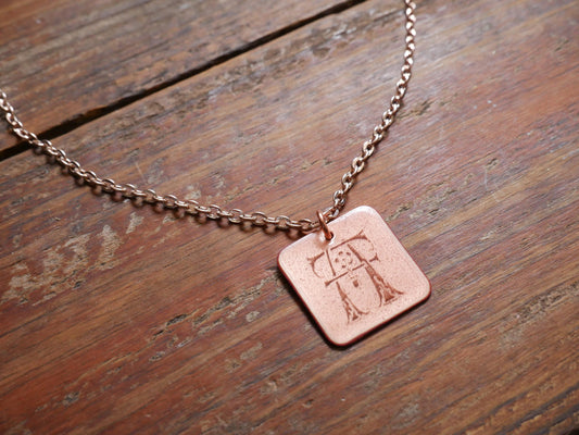 Letter A Necklace * Small Square Necklace *Initial Necklace for Women *Dainty Necklace *Initial Necklace for Mom *Copper Jewelry Gift