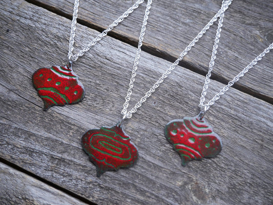 Christmas Pendant Necklace * Enameled Holiday Jewelry * Handmade Christmas Jewelry * Ornament Necklace * Red and Green Jewelry * Holiday