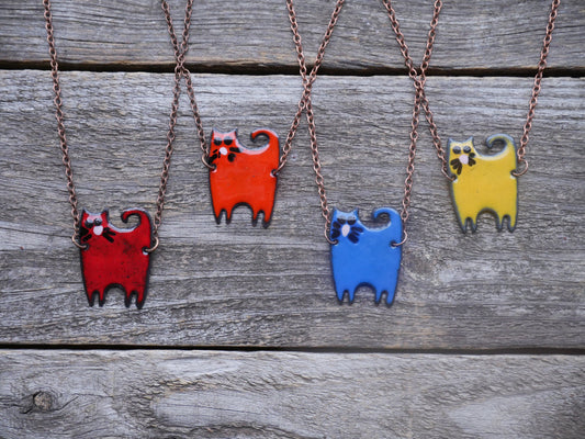 Enameled Cat Necklace * Cat Lovers Gift * Cat Lady Gifts * Cat Necklaces for Women * Cute Kitty Pendant * Cat Kitty Necklace for Girls