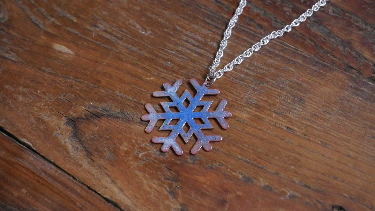 Blue Snowflake Necklace Enameled * Copper Pendant* Winter Jewelry * Outdoor Jewelry * Nature Gifts for Women * One of a Kind Pendant* Winter