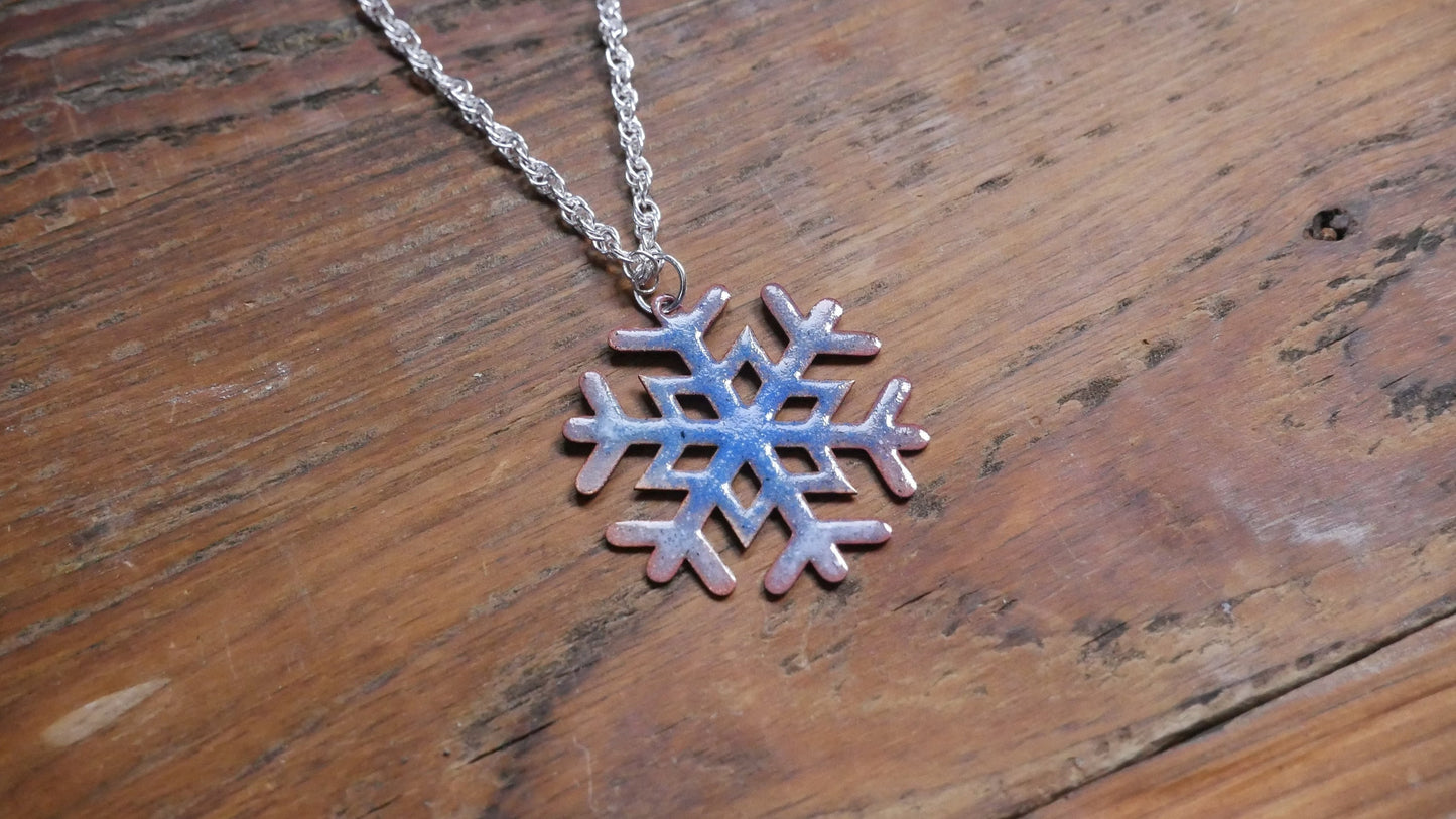 Blue Snowflake Necklace Enameled * Copper Pendant* Winter Jewelry * Outdoor Jewelry * Nature Gifts for Women * One of a Kind Pendant* Winter